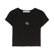 Zwart T-shirt met Logo Applicatie Calvin Klein Jeans , Black , Dames