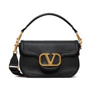 Zwarte Leren Schoudertas VLogo Valentino Garavani , Black , Dames