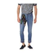 Slim Fit Hawaïaanse Bloemen Denim Broek Mason's , Blue , Heren