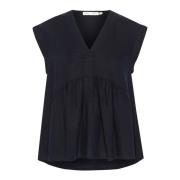 Vrouwelijke V-hals Top met Ruchedetail InWear , Blue , Dames