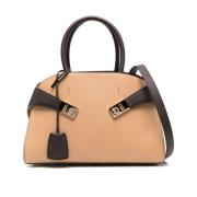 Beige Tote Tas Color-Block Ontwerp Salvatore Ferragamo , Beige , Dames