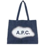 Denim Schoudertas met Wit Logo A.p.c. , Blue , Dames