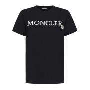 Zwart Logo Geborduurd Katoenen T-shirt Moncler , Black , Dames