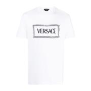 Geborduurd Wit T-shirt Jersey Print Logo Versace , White , Heren