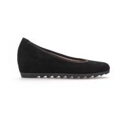 Zwarte Leren Wedge Ballerina Schoenen Gabor , Black , Dames