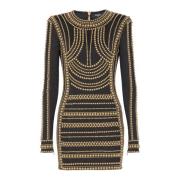 Korte jurk geborduurd met gouden parels Balmain , Multicolor , Dames