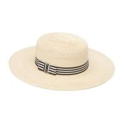 Witte Straw Canotier Hoed Nina Ricci , White , Dames