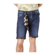 Slim Fit Denim Bermuda met camouflage Mason's , Blue , Heren