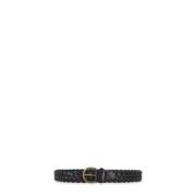 Zwart Leren Gevlochten Riem Vrouw Metaal Ralph Lauren , Black , Dames