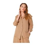 Delhi Dames Linnen Mandarin Kraag Shirt Mason's , Brown , Dames