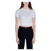 Wit Gebreide Trui Korte Mouw Ronde Hals Tommy Jeans , White , Dames