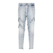 Katoenen slim-fit jeans met bandjes Balmain , Blue , Heren