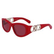 Rode Acetaat Zonnebril Sf1082S 600 Salvatore Ferragamo , Red , Unisex