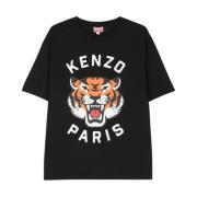 Zwarte Tiger Head Logo T-shirt Kenzo , Black , Dames