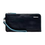 Blauwe Leren Polsband Clutch met Creditcardvakken Piquadro , Blue , He...