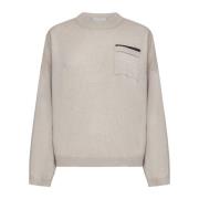 Kasjmier Crew Neck Sweater met Monile Versiering Brunello Cucinelli , ...