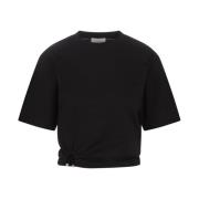 Zwarte Crop T-shirt met Gouden Ring Paco Rabanne , Black , Dames