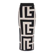 Midi rok van gebreide stof met gedrukt maxi-monogram Balmain , Black ,...