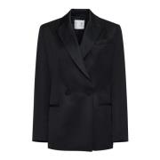 Zwart Wol Tuxedo Jas Satijnen Revers Forte Forte , Black , Dames