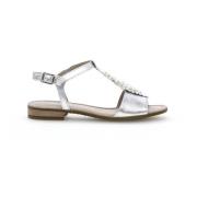 Grijze Leren Platte Sandalen Gabor , Gray , Dames