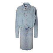 Denim Midi Jurk met Kraag Haikure , Blue , Dames