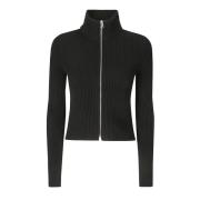 Geribbelde Zip Sweater Jacket MM6 Maison Margiela , Black , Dames