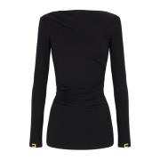 Zwarte Gedrapeerde Jersey Sweater met Metalen Logo Elisabetta Franchi ...