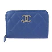 Pre-owned Leather wallets Chanel Vintage , Blue , Dames