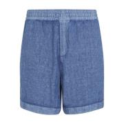 Blauwe Linnen Trekkoord Shorts Burberry , Blue , Heren