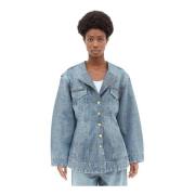 Kristalversierde Denim Blazer Ganni , Blue , Dames