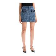 Distressed Denim Mini Rok Self Portrait , Blue , Dames