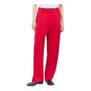 Gestikte Voorkant Geplooide Twill Broek Ganni , Red , Dames