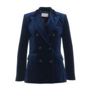 Blauwe Fluwelen Double-breasted Blazer Gender , Blue , Dames