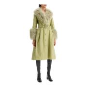 Shearling Lange Jas met Flare Silhouet Saks Potts , Green , Dames