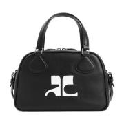 Zwarte Leren Bowling Handtas Courrèges , Black , Dames