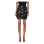 Gewatteerde Leren Minirok Zwart Balmain , Black , Dames