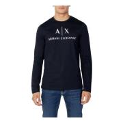 Gedrukt Heren T-shirt, Blauw, Lange Mouw Armani Exchange , Blue , Here...