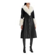 Shearling Lange Jas met Flare Silhouet Saks Potts , Black , Dames