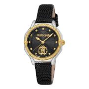 Stainless Steel Leather Strap Watch Roberto Cavalli , Black , Dames