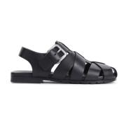 Zwarte Leren Kooi Sandalen Bottega Veneta , Black , Heren