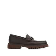 Bruin Leren Platte Schoenen Gancini Gesp Salvatore Ferragamo , Brown ,...