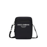 Marineblauwe Nylon Schoudertas met Wit Relief Logo Dolce & Gabbana , B...