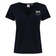 Katoenen T-shirt met Hart Logo Print Pinko , Blue , Dames