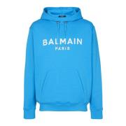 Gedrukte Parijse hoodie Balmain , Blue , Heren