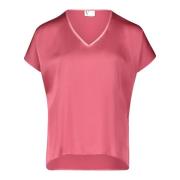 Satin V-hals Blouse vera mont , Pink , Dames