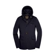 Afneembare Hooded Satijnen Jas Moorer , Blue , Heren