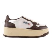 Wit/Kastanje Leren Platform Sneakers Autry , Brown , Dames