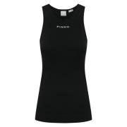 Geribbelde Mouwloze Top Zwart Pinko , Black , Dames