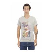 Korte Mouw V-hals T-shirt - Frontprint Trussardi , Gray , Heren