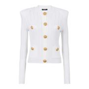 Gebreide vest met gouden knopen Balmain , White , Dames